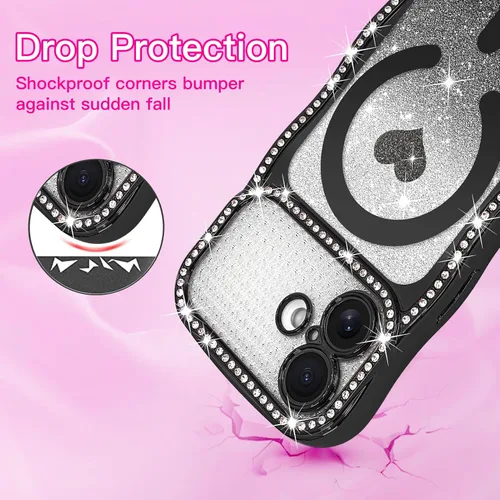 Vista 5 de AIGOMARA Funda magnética rizada para iPhone 17 para mujer, diseño de Negro
