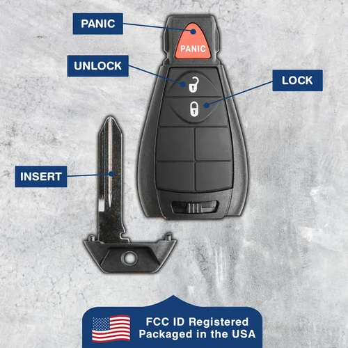 Vista 6 de KeylessOption Alarma remota para llave de coche sin llave para Dodge Ram, Jeep Cherokee GQ4-53T