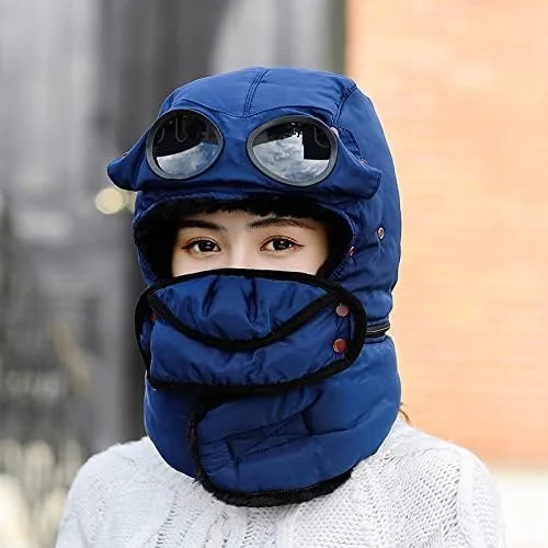 Vista 7 de Winter Thermal Trapper Hat with Glasses Winter Cycling Windproof Ski Mask Cap