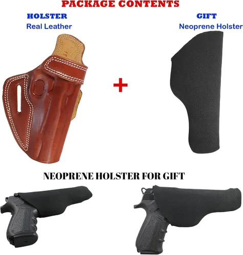 Vista 5 de Funda de cuero prémium hecha a mano OWB para pistola de extracción rápida Marrón - mano derecha