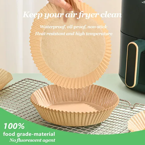Vista 3 de Forro de papel desechable para freidora de aire, 100 forros desechables antiadherentes para freidora de aire, almohadillas de papel desechables