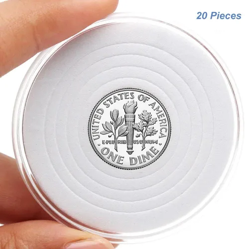 Vista 3 de 20 cápsulas de plástico transparente, caja de colección de monedas de 5 tamaños con junta ajustable para colección de monedas American Silver Eagle