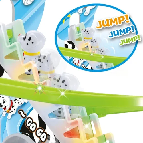 Vista 3 de Dalmatian Racer - Juguete deslizante para escaleras, pista de carreras de perros con luces LED y música para niños pequeños