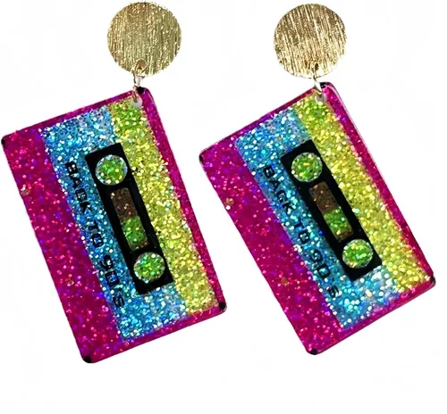 Vista 6 de Hupplle Accesorios de los años 80 y 90 para mujer, collar de acrílico de neón retro con casete de rayos, colgante de radio, joyería colorida