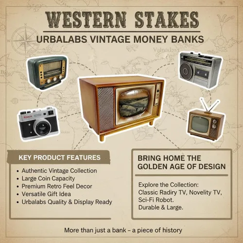 Vista 6 de Urbalabs - Alcancía de dinero vintage, TV, cámara, robot, estilo retro, alcancía para niños y adultos, banco grande de monedas, escritorio