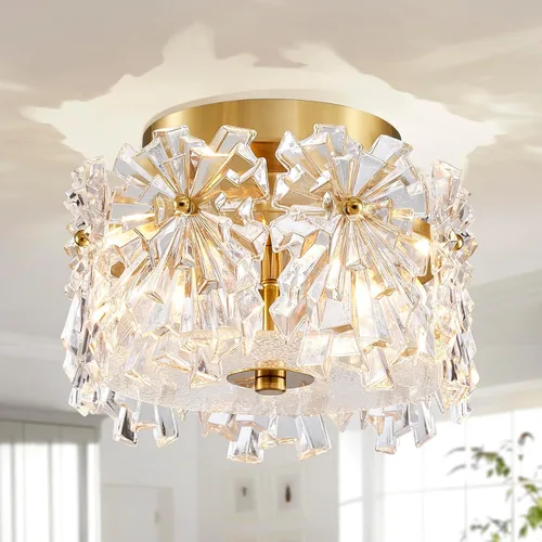 Vista 23 de AGV LIGHTING CL003F - Lámpara de techo de cristal K9, moderna lámpara de techo semiempotrada, perfecta para sala de estar, dormitorio, comedor, D13