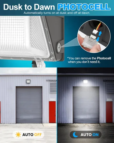 Vista 4 de AKK Paquete de luz LED de pared de 80 W, 60 W, 40 W, con fotocélula, 12000 lúmenes, 150 lm/W, 3 vatios y 3 CCT seleccionables