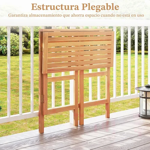 Vista 4 de Tangkula Mesa de bar plegable de madera de acacia para exteriores, mesa rectangular para patio, mesa de bar con mesa de listones, para balcón