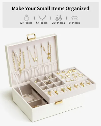 Vista 7 de Vlando Regalos de graduación, caja de joyería de 2 capas, regalos para profesores, organizador de joyas grande para mujeres, bandeja de joyería