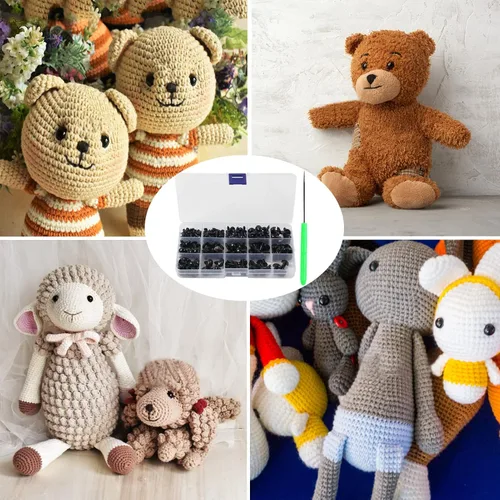 Vista 3 de Yexixsr 566 ojos de seguridad para Amigurumi, varios tamaños de ojos y narices de seguridad con arandelas, para oso de peluche, muñeco de peluche
