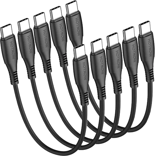 Vista 13 de Cable USB C a USB C de 0.5 pies, 5 unidades, cables cortos de carga rápida Negro