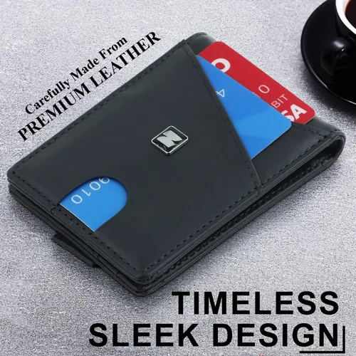 Vista 4 de ZEGY Billetera delgada para hombre Billetera de cuero de fibra de carbono premium Cartera plegable para hombres con 8 ranuras y clip de dinero