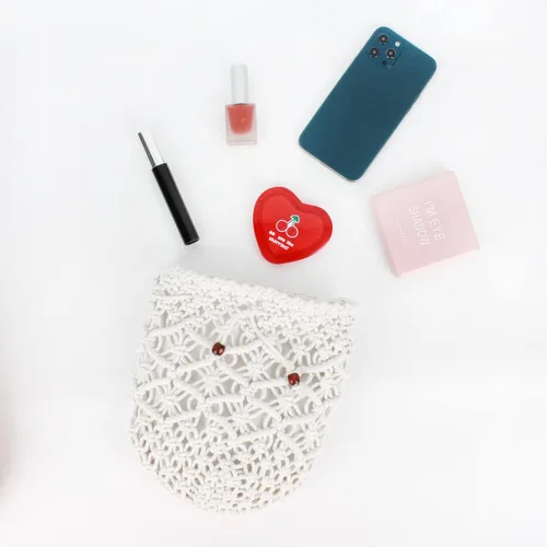 Vista 6 de Meyaus Mini bolso cruzado de ganchillo de algodón para mujer, bolso de hombro de playa de verano con cordón