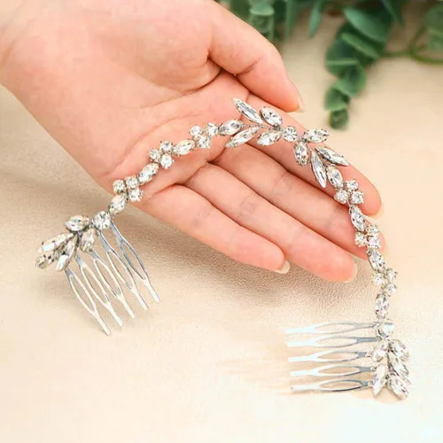 Vista 9 de Unicra Peines de cristal para el cabello, tocados nupciales, accesorios para el cabello de boda para novias (dorado)