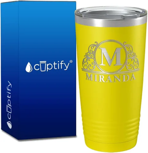 Vista 84 de Vaso personalizado de regalo de cumpleaños para mujeres y hombres, con monograma de escritura dividida, inicial y nombre grabado en negro, taza