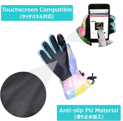 Vista 4 de Azarxis Guantes de esquí de nieve para niños, impermeables, resistentes al viento, cálidos guantes de snowboard para niños y niñas