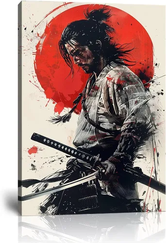 Vista 10 de Arte de pared de samurái japonés para sala de estar y dormitorio, impresiones en lienzo japonesas, póster samurái, arte enmarcado listo para colgar