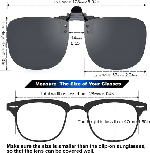 Vista 2 de PSI Paquete de 2 lentes de sol polarizados con clip sobre lentes recetados abatibles, clip de metal sin montura para mujeres y hombres