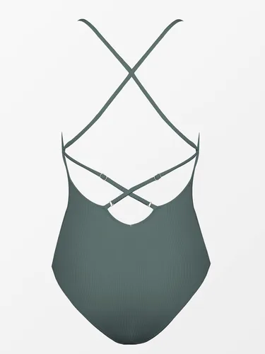 Vista 6 de CUPSHE Traje de baño de una pieza con cordones, cuello en V y color liso para mujer