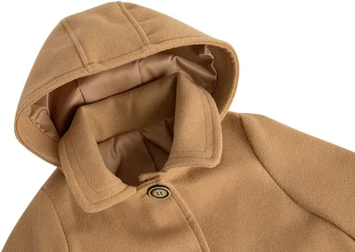 Vista 4 de rrhss Abrigo formal con botones para niñas pequeñas, chaqueta de lana con capucha para otoño e invierno