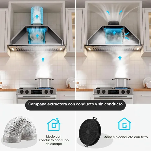 Vista 4 de BRANO Inserto de campana extractora de 30 pulgadas, 900 CFM con control de voz/gestos/táctil, ventilación de campana de cocina integrada