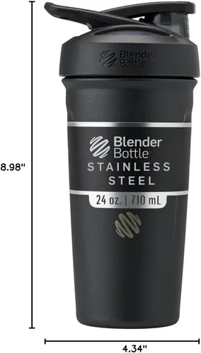 Vista 7 de BlenderBottle Strada Shaker Cup - Botella de agua aislada de acero inoxidable con batidor de alambre, 24 onzas, color negro