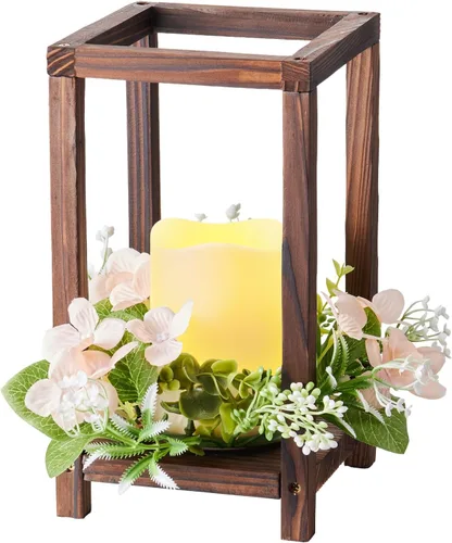 Vista 9 de VEVOR Juego de 10/30 piezas de centro de mesa de madera para boda, incluye 10 portavelas de madera, 10 velas LED sin llama, 10 coronas florales