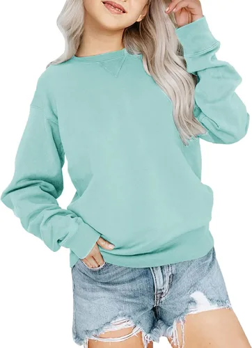 Vista 10 de Bingerlily Sudadera casual de manga larga para niñas, cuello redondo, linda sudadera holgada, tops Negro
