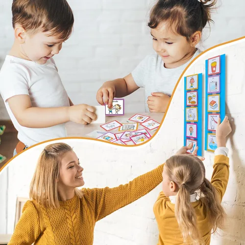 Vista 6 de 35 tarjetas visuales de horario, tarjetas de rutina, tabla de tareas en el hogar, materiales de aprendizaje para autismo, con 35 puntos de gancho