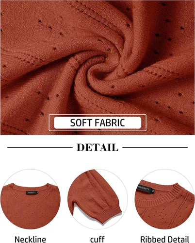 Vista 5 de MEROKEETY - Suéter de manga corta abombada para mujer, cuello redondo, tejido de ganchillo, sin botones, suave