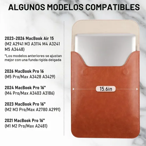 Vista 2 de Allinside Funda para laptop de 15-16 pulgadas para MacBook Pro 16/Pro 15 Marrón
