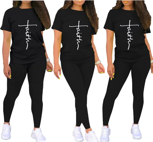 Vista 4 de Conjunto de dos piezas para mujer, conjunto corto de verano de 2 piezas, trajes deportivos para mujer, manga corta