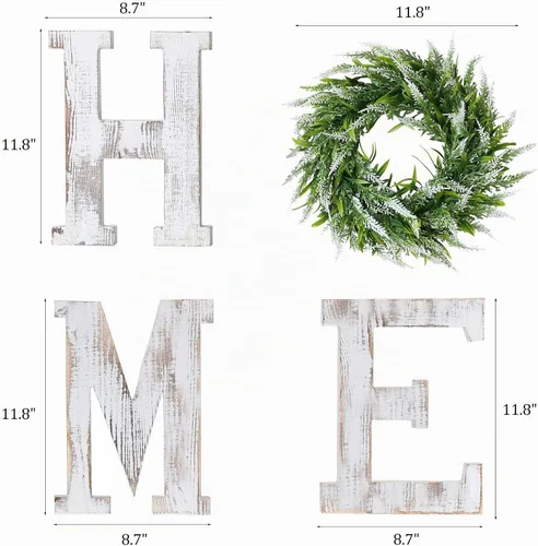 Vista 6 de LOSOUR Letras de madera para decoración de granja, corona con letrero decorativo para el hogar, sala de estar, entrada, cocina (blanco)
