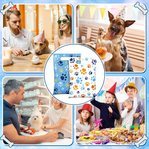 Vista 5 de Pasimy 100 bolsas de regalo de pata de perro a granel, diseño de pata de mascota, bolsas de plástico con asa para decoración de fiesta de cumpleaños