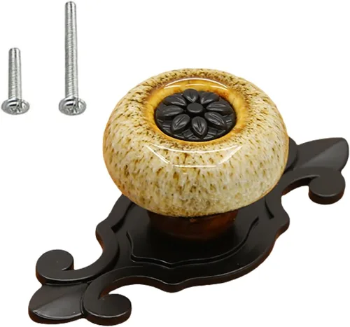 Vista 15 de HUAMULAN Paquete de 10 pomos de cerámica retro vintage para aparador, cocina, pétalos, tiradores de armario, cajón, base negra, placa trasera