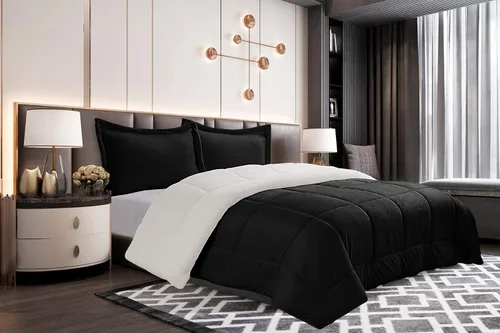 Vista 3 de Elegant Comfort Juego de edredón sherpa ultra afelpado de 2 piezas, color sólido y reverso esponjoso, apto para todas las estaciones, peso pesado