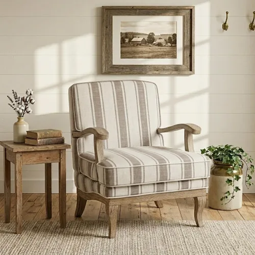 Vista 12 de HULALA HOME Silla decorativa a rayas de granja con patas de madera maciza Azul