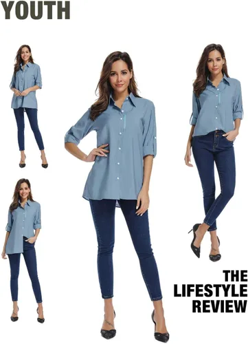 Vista 3 de Camisas de manga larga con protección solar UPF 50 para mujer, de secado rápido, para pesca al aire libre, senderismo, viajes