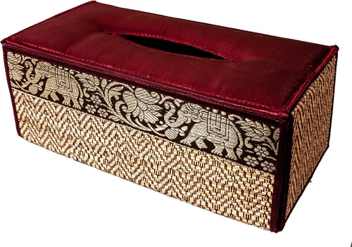 Vista 10 de Elegante estuche para caja de pañuelos hecho a mano con caña, 100% algodón, con funda de raso y dispensador, fabricado con materiales naturales B