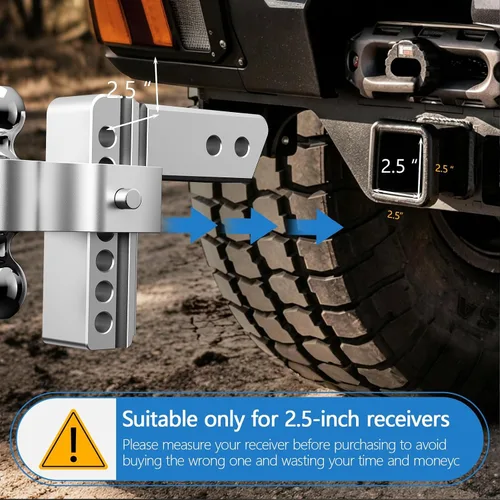 Vista 6 de Enganche de remolque ajustable - Tlvuvmo Enganche de caída de aluminio (se adapta a receptor de 2.5''), caída/elevación de 6 pulgadas, capacidad