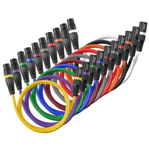 Vista 9 de VEVOR Cable XLR de 3.3 pies, paquete de 10 cables de micrófono DMX equilibrados blindados macho a hembra, cable de altavoz de micrófono XLR de 3