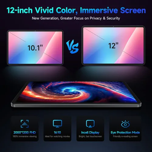 Vista 6 de Tableta mejorada con Android 15 de 12 pulgadas con ROM de 256 GB, procesador Helio G99 Octa-Core Android Tableta para juegos, gran pantalla FHD