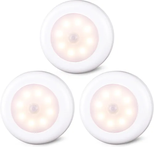 Vista 9 de STAR-SPANGLED Paquete de 3 luces con sensor de movimiento de 2.8 pulgadas para interiores, funciona con pilas AAA, luz LED para pegar en escaleras