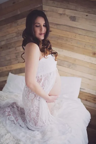 Vista 3 de Wamvp - Vestido de maternidad para sesión de fotos, para mujeres embarazadas, con encaje y hombros descubiertos, vestido de maternidad para sesión