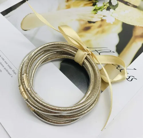 Vista 5 de Pulseras de purpurina con relleno de gelatina ligeras y lindas pulseras de silicona los mejores regalos para mujeres y niñas cumpleaños día