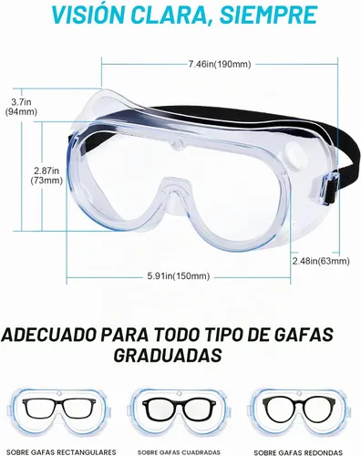 Vista 3 de 1 paquete de gafas de seguridad antivaho, gafas de seguridad protectoras, protección para los ojos Transparente 1 paquete