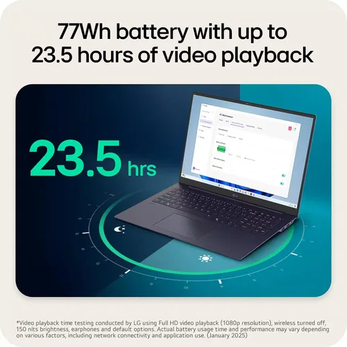 Vista 6 de Laptop LG Gram 17 2025 con pantalla táctil, pantalla táctil de 17 pulgadas, 2.5K, Intel Ultra 7 258V, Intel Arc, WiFi 7, Copilot+, Win 11 Pro, KB