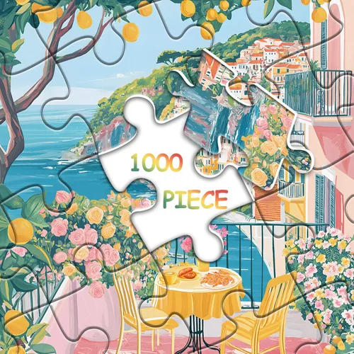 Vista 8 de Italy Cinque Terre Puzzle Puzzles for Adults 1000 Pieces, Colorful Beach Puzzle with Flower, Summer Ocean Scenery Art, Italian Seaside Landscape