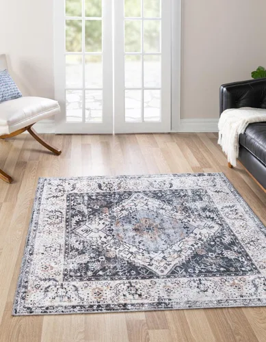 Vista 18 de Unique Loom Yara Collection - Alfombra de área Yash (2' x 3' Rectángulo, Lino Carbón/Beige)