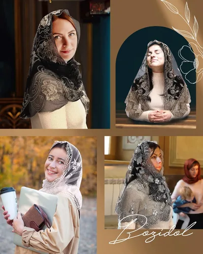 Vista 6 de Bozidol Velo de Mantilla de Iglesia Católica Triángulo de Rosa Bordado Capilla de Encaje Velo Masa Española Bufanda para Mujer